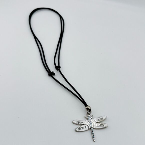 Signed A. Everson Dragonfly Pendant Canada Enamel Vintage Silver Tone Adjustable - Picture 4 of 11